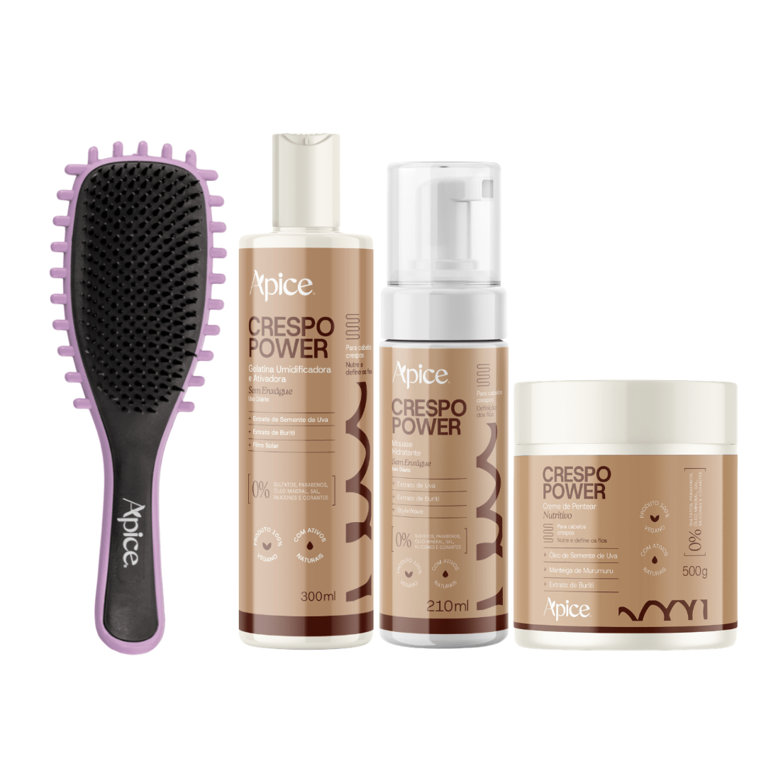 Kit Crespo Completo - Escova Lilás, Gelatina, Creme de Pentear e Mousse (4 ITENS) - Produtos para pentear o cabelo 46033