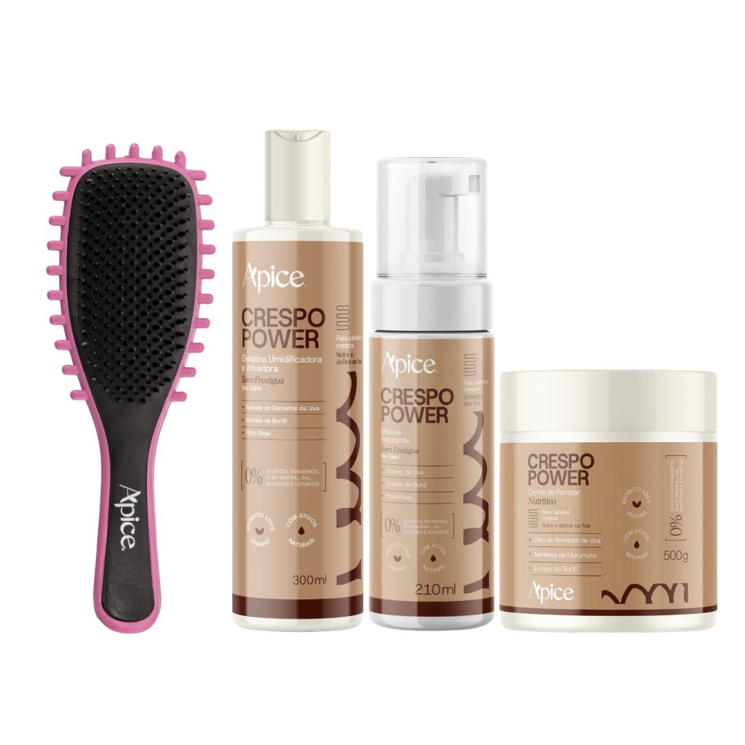Kit Crespo Completo - Escova Rosa, Gelatina, Creme de Pentear e Mousse (4 ITENS) - Produtos para pentear o cabelo 46032