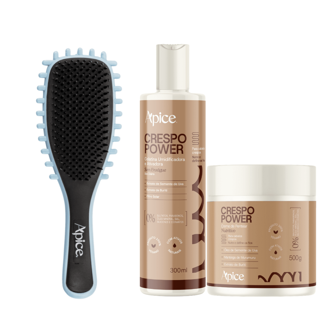 Kit Crespo Essencial - Escova Azul, Gelatina e Creme de Pentear (3 ITENS) - Produtos para pentear o cabelo 46016