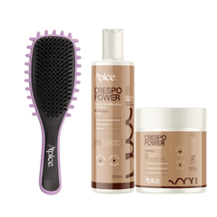Kit Crespo Essencial - Escova Lilás, Gelatina e Creme de Pentear (3 ITENS)