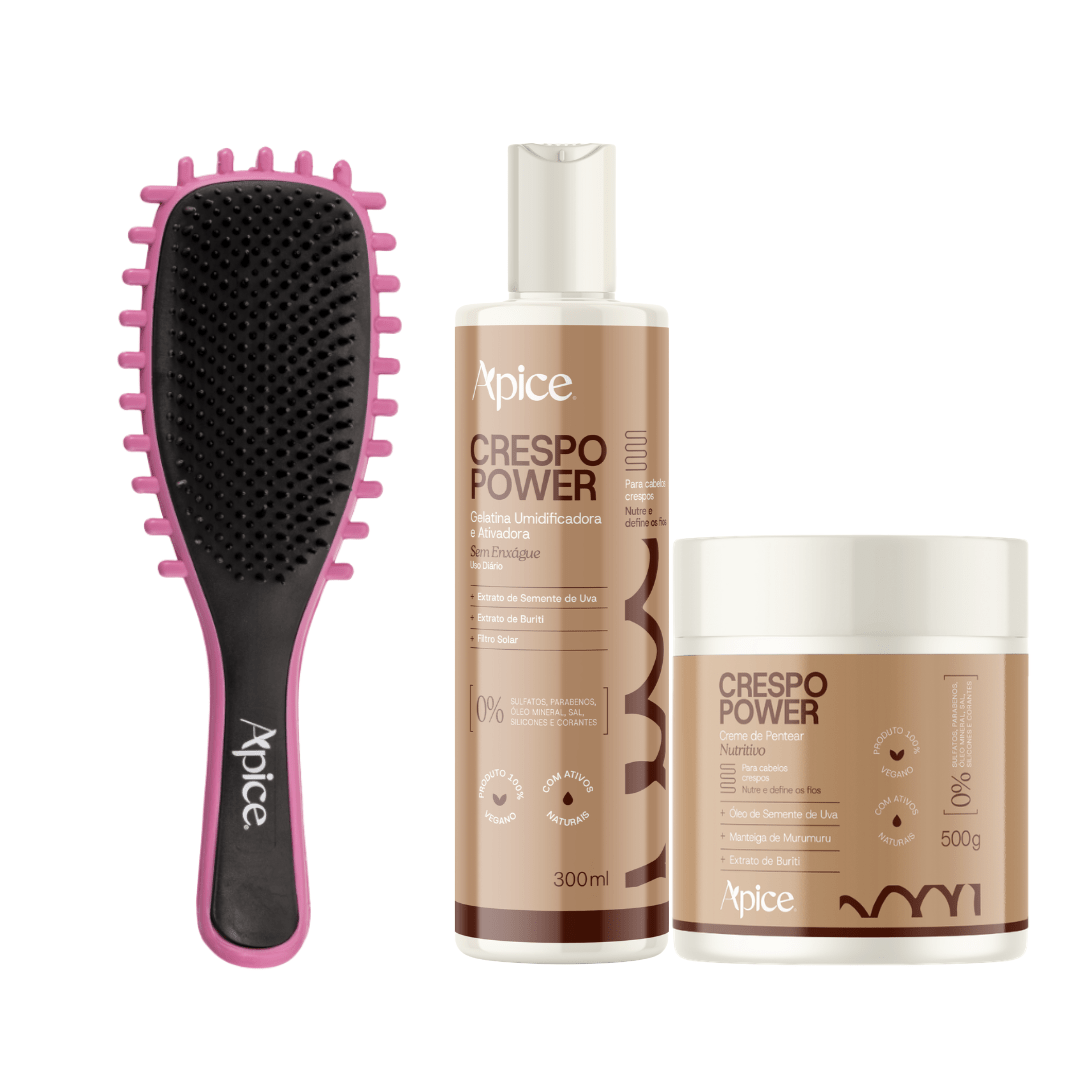 Kit Crespo Essencial - Escova Rosa, Gelatina e Creme de Pentear (3 ITENS) - Produtos para pentear o cabelo 46017