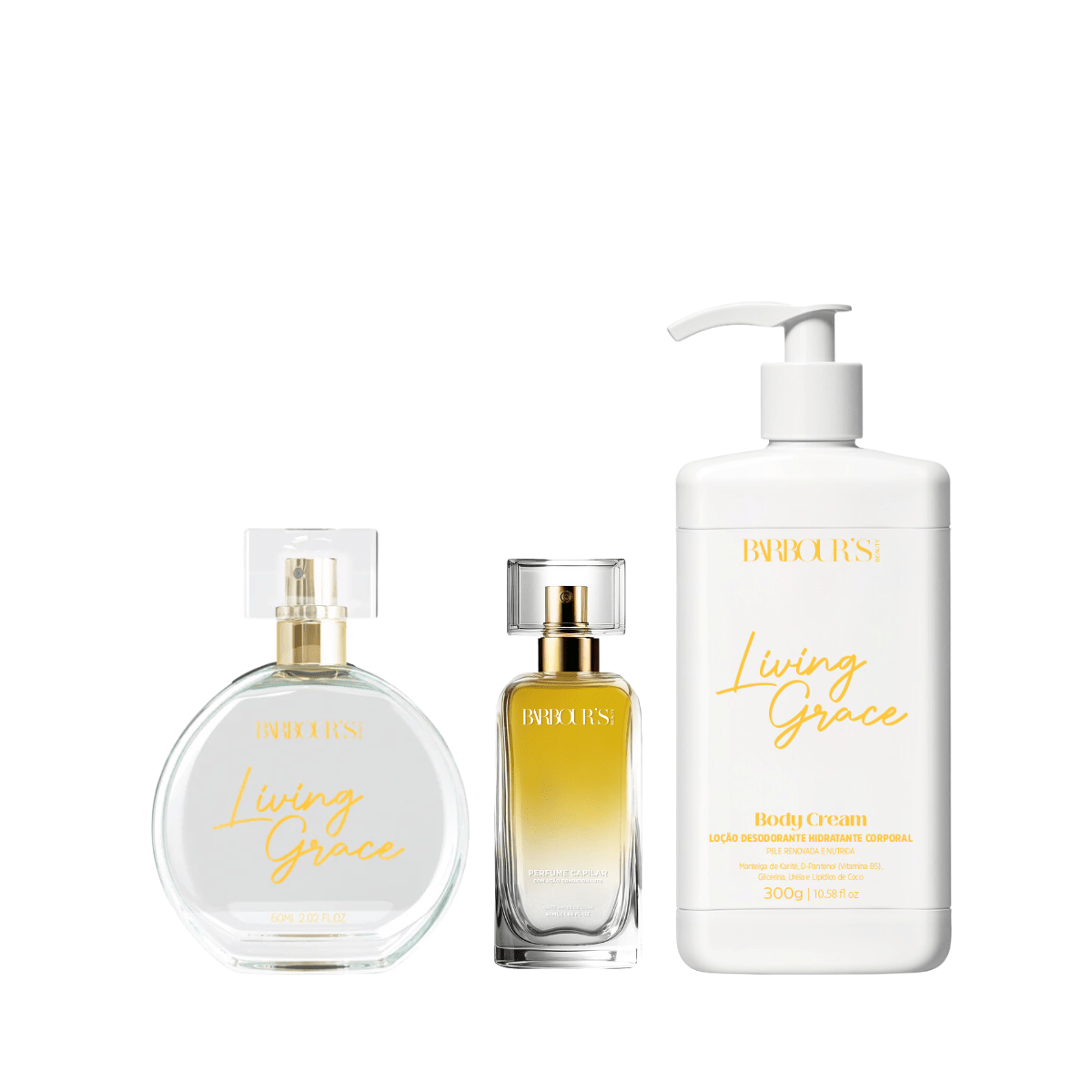 Kit Desodorante Colônia, Body Cream e Perfume Capilar Living Grace - 