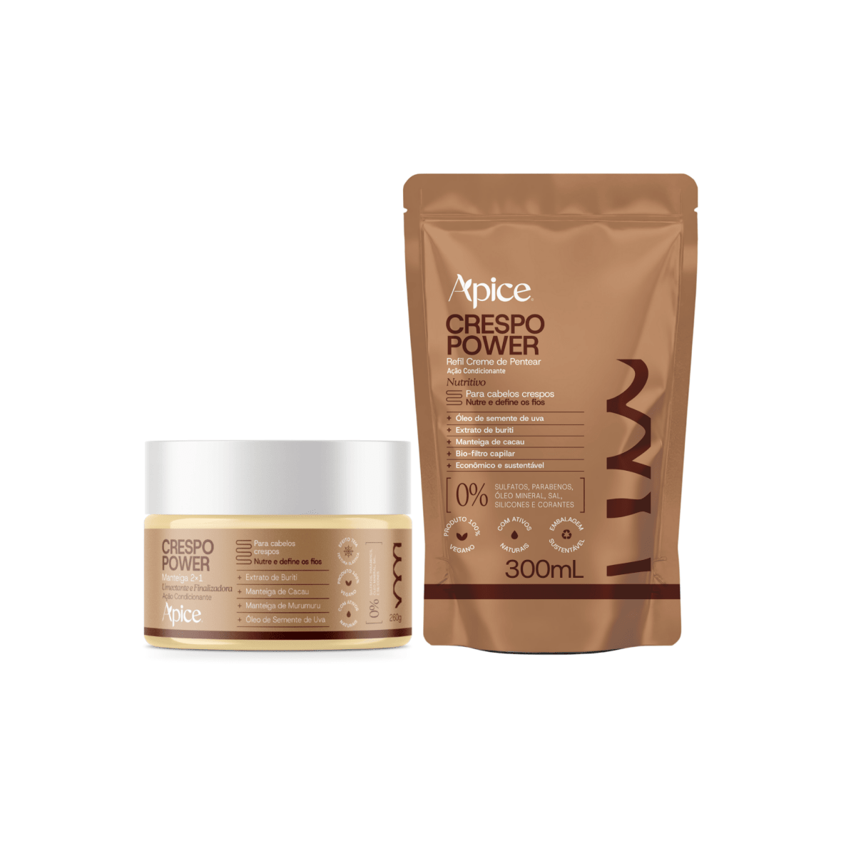 Kit Duo Finalização Crespo Power - Manteiga Umectante 2x1 Crespo Power e Creme de Pentear Crespo Power Refil 300g - Produtos para pentear o cabelo 