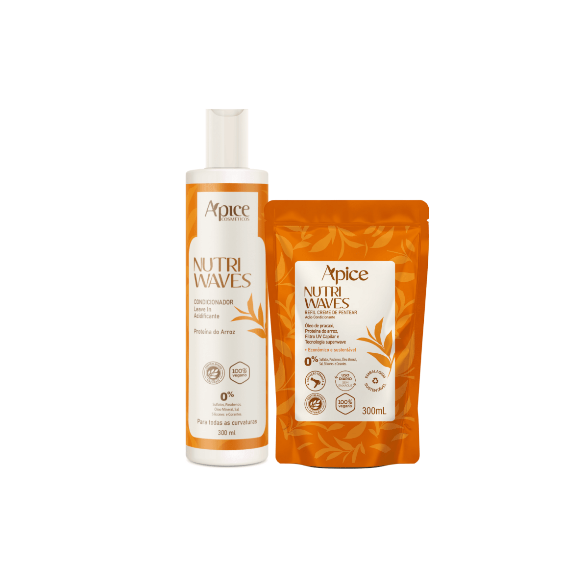 Kit Duplinha Onduladas - Condicionador Leave-In e Creme de Pentear Nutri Waves Refil 300g - Produtos para pentear o cabelo 