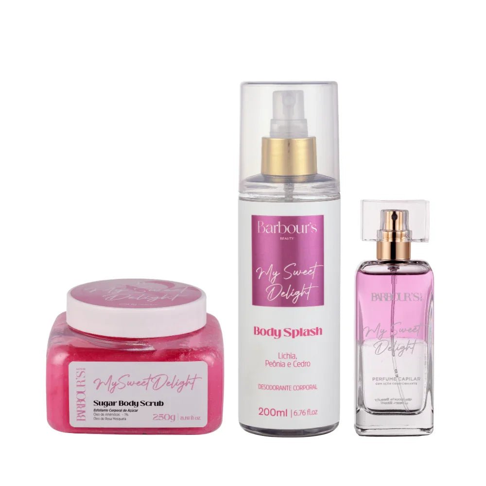 Kit Esfoliante Corporal, Body Splash e Perfume Capilar - My Sweet Delight - Kit KBB99074