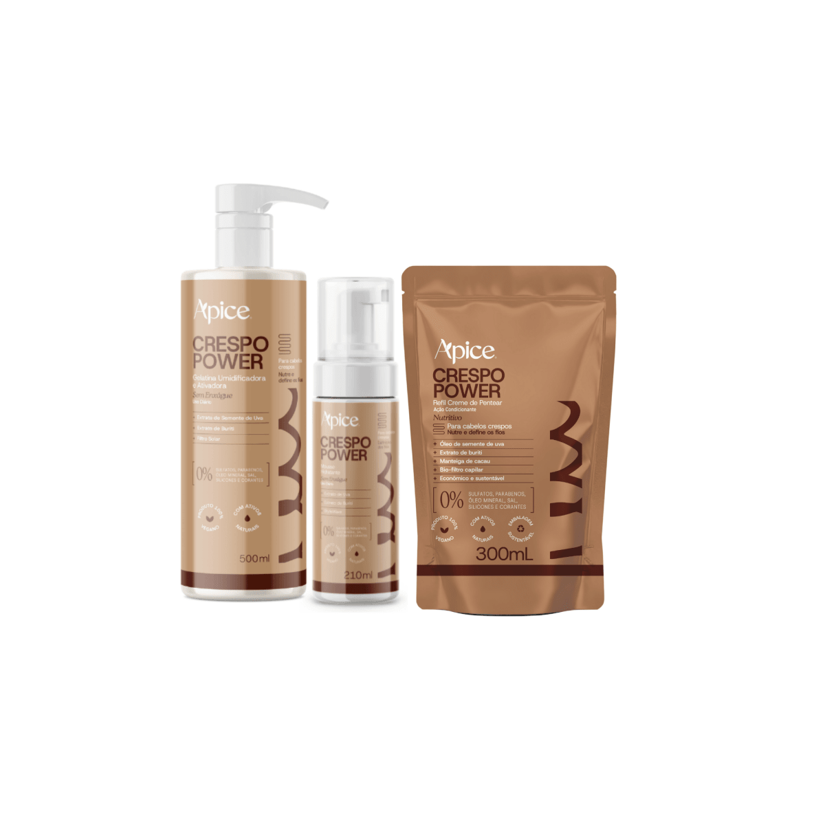 Kit Finalização Blindada Trio - Gelatina Umidificadora 500ml, Mousse Crespo Power 210ml e Creme de Pentear Crespo Power Refil 300g - Produtos para pentear o cabelo 