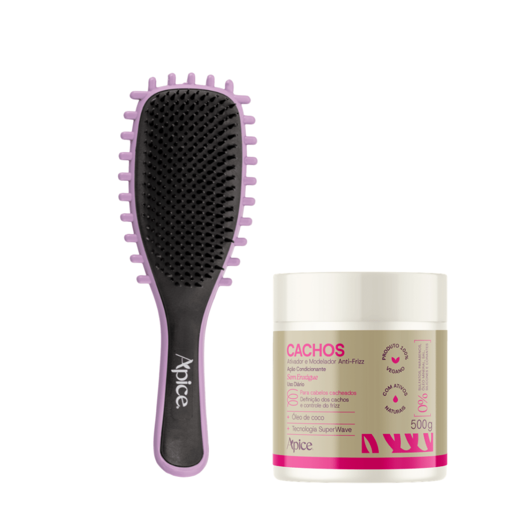 Kit Finalização Cachos - Escova Lilás e Ativador - Produtos para pentear o cabelo 46057