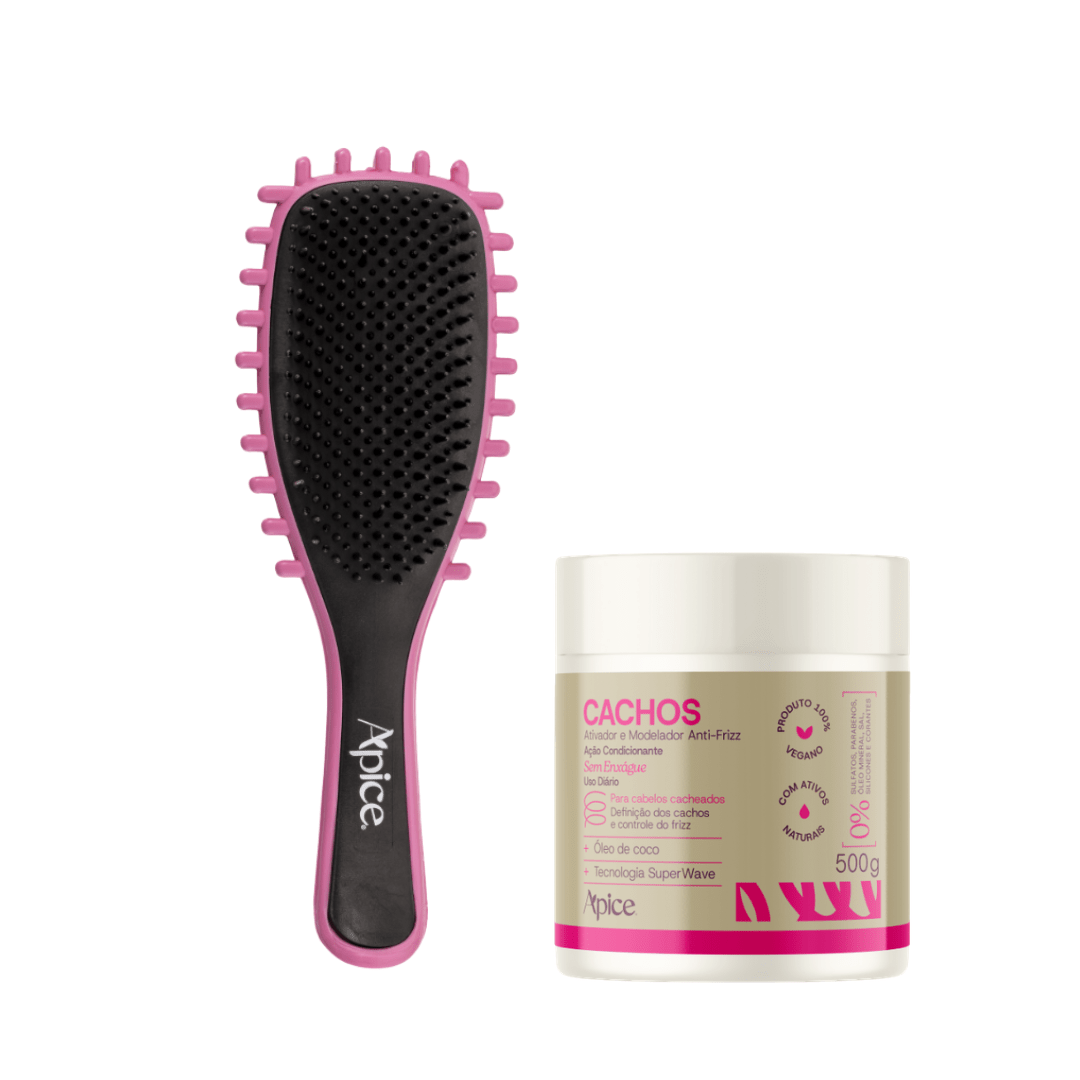 Kit Finalização Cachos - Escova Rosa e Ativador - Produtos para pentear o cabelo 46056