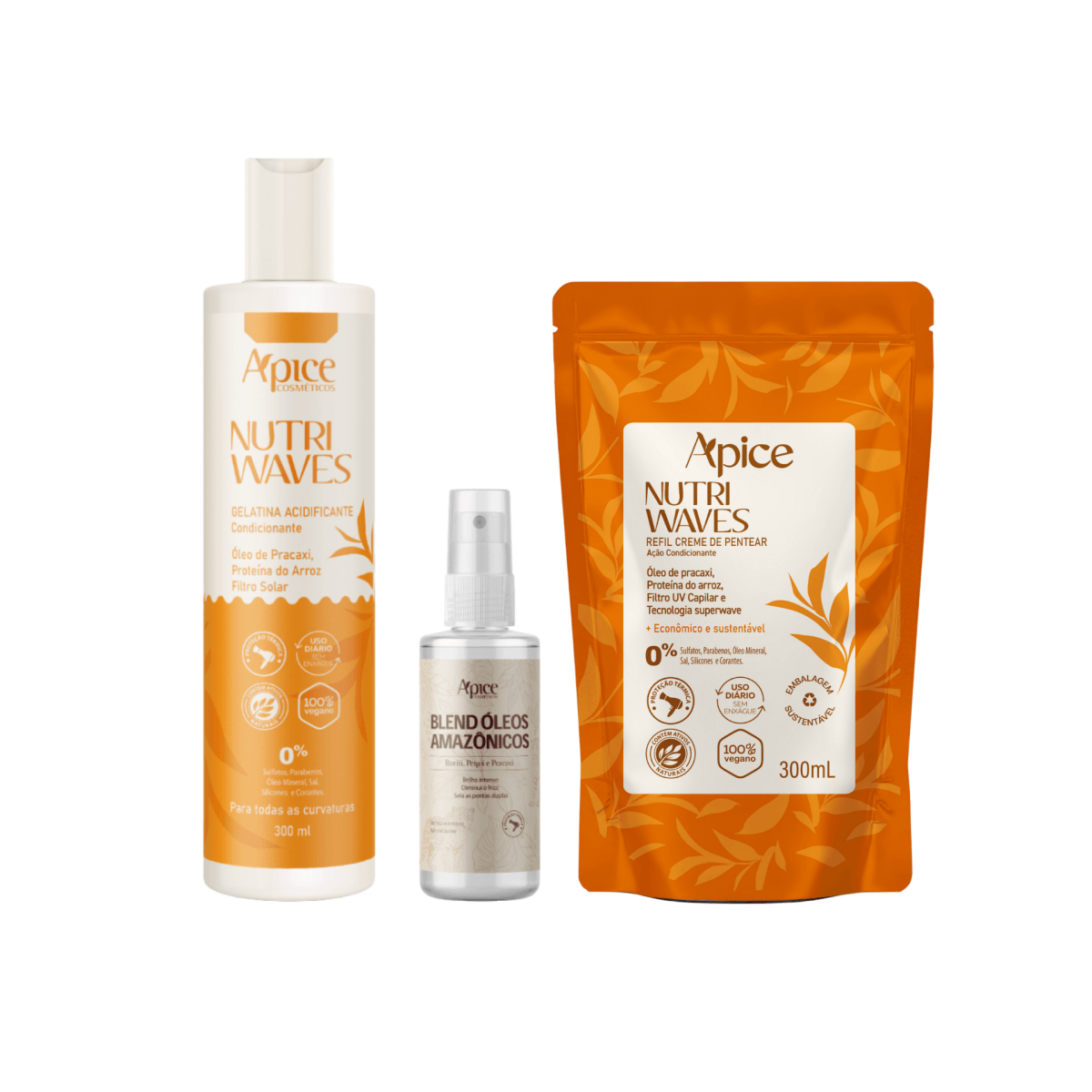 Kit Finalização Nutri Waves - Gelatina Acidificante, Blend de Óleos Amazônicos 60ml e Creme de Pentear Refil 300g - Produtos para pentear o cabelo 