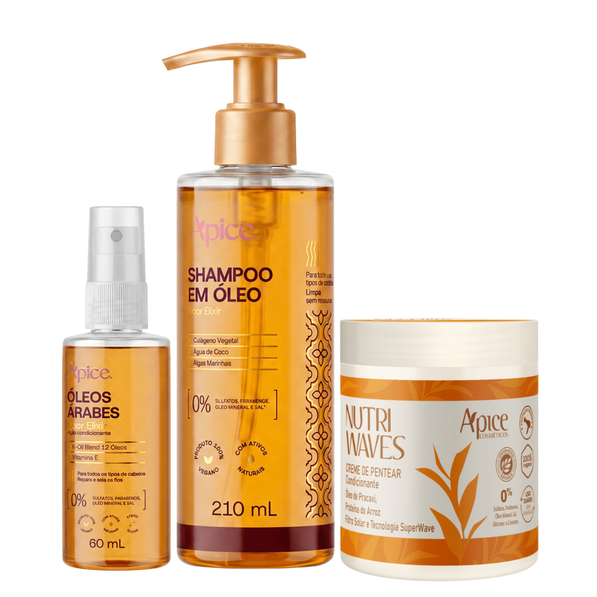 Kit Glass Ondas - Shampoo em Óleo, Óleo Árabe e Creme de Pentear Nutri Waves - Produtos para pentear o cabelo 46239