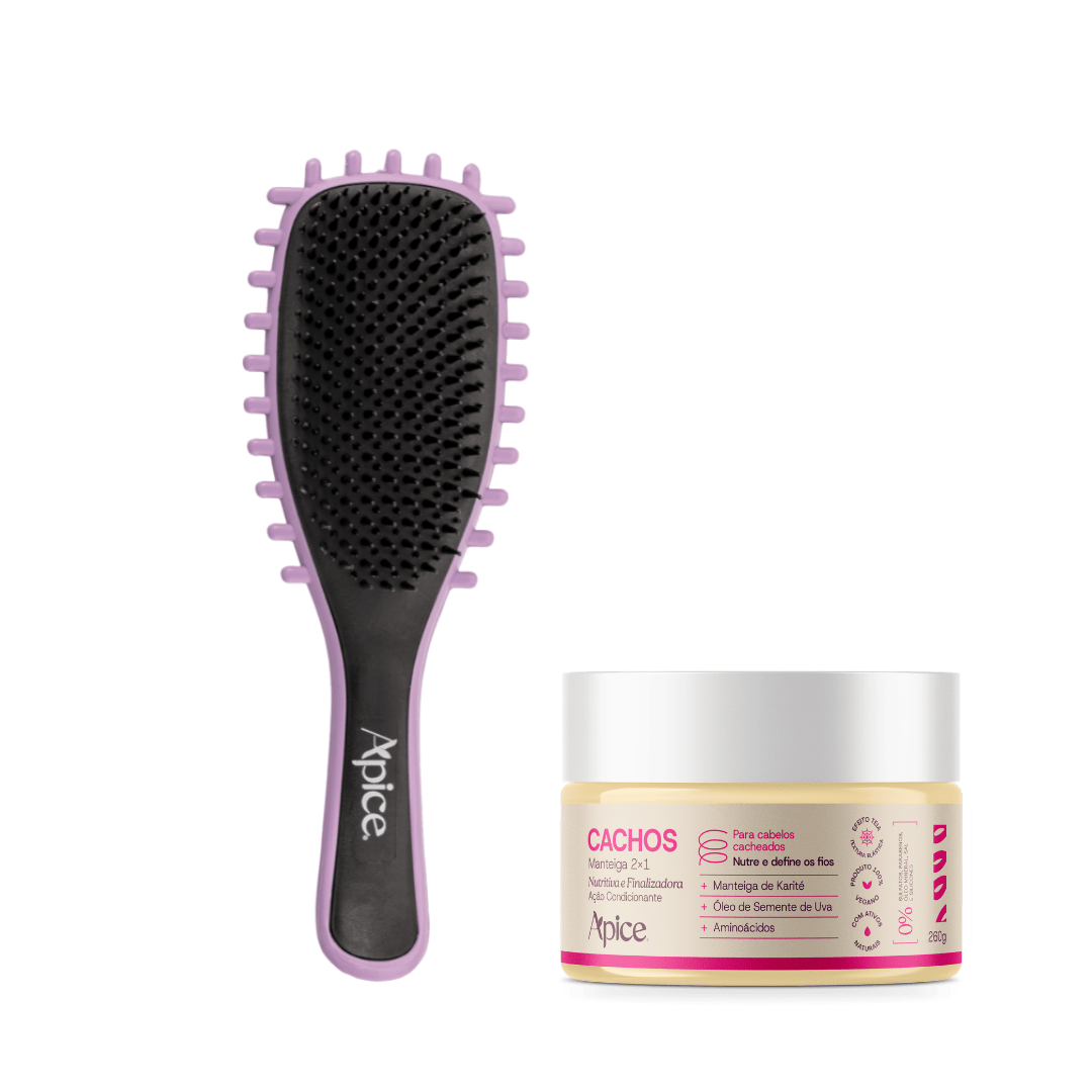 Kit Hidratação Cachos - Escova Lilás e Manteiga - Produtos para pentear o cabelo 46063