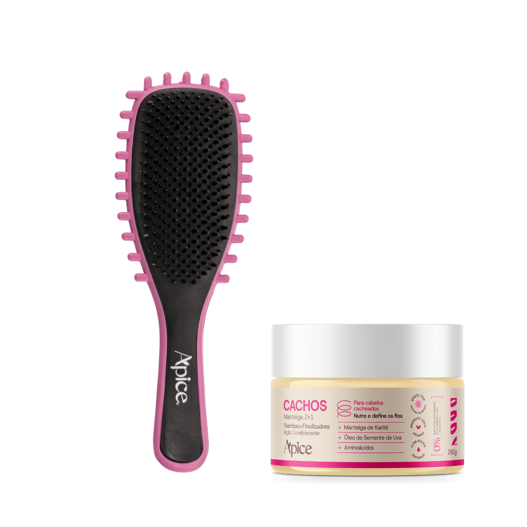 Kit Hidratação Cachos - Escova Rosa e Manteiga - Produtos para pentear o cabelo 46062
