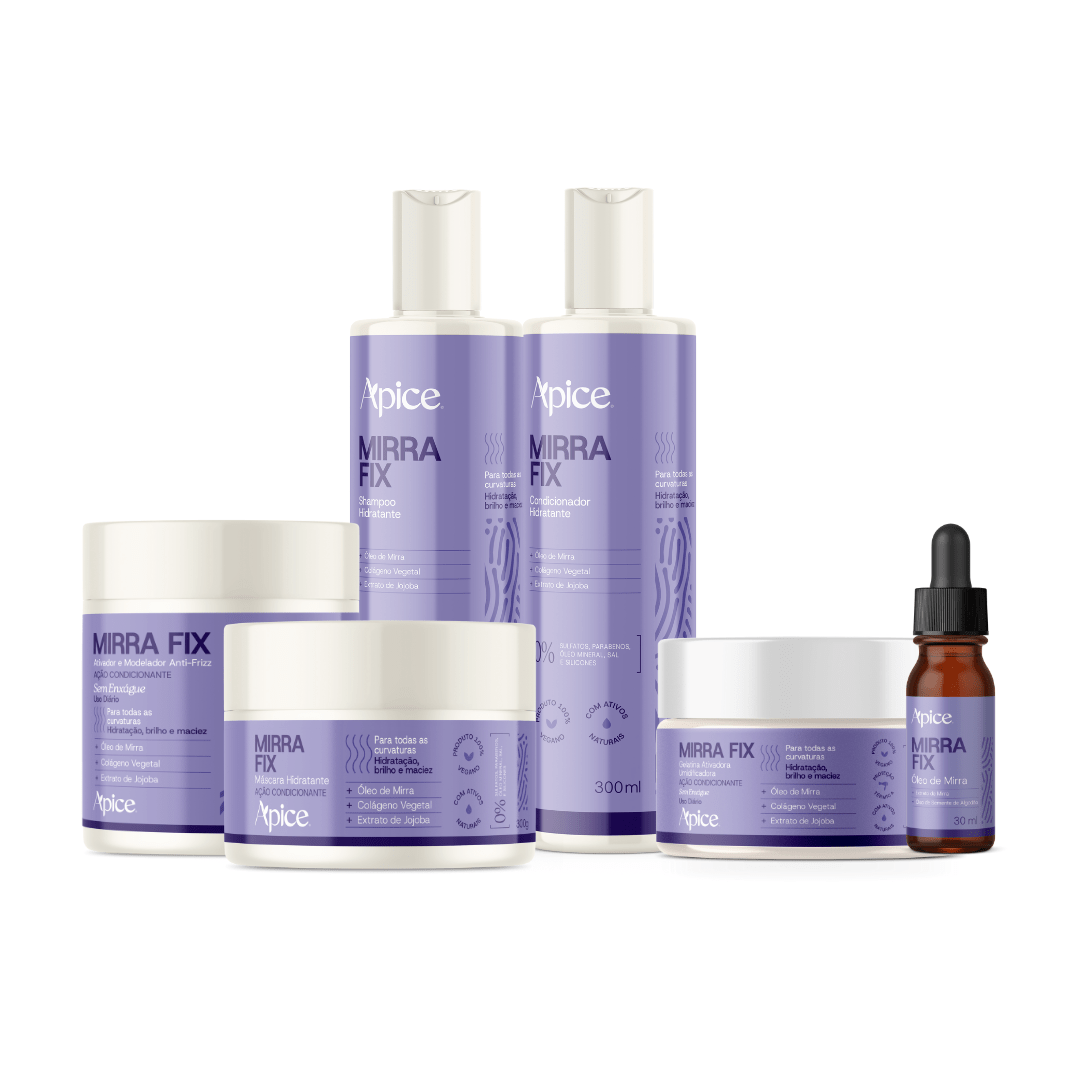 Kit Mirra Fix - Shampoo, Condicionador, Máscara, Ativador, Gelatina e Óleo (6 Itens) - Produtos para pentear o cabelo 20757
