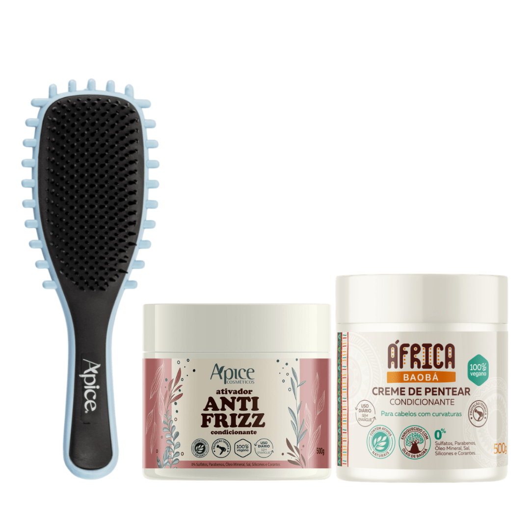 Kit Mix Antifrizz - Escova Azul, Ativador Antifrizz e Creme de Pentear (3 ITENS)