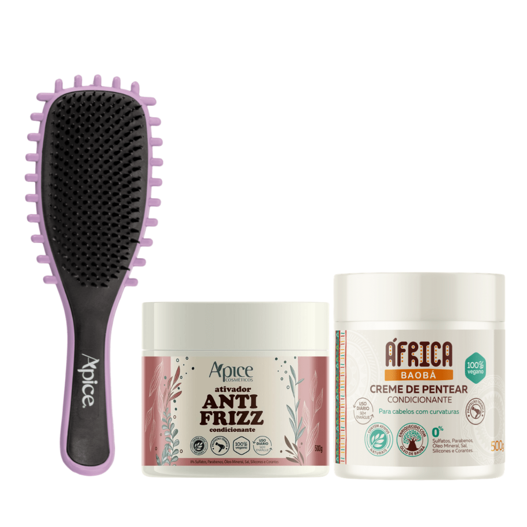 Kit Mix Antifrizz - Escova Lilás, Ativador Antifrizz e Creme de Pentear (3 ITENS) - Produtos para pentear o cabelo 46045