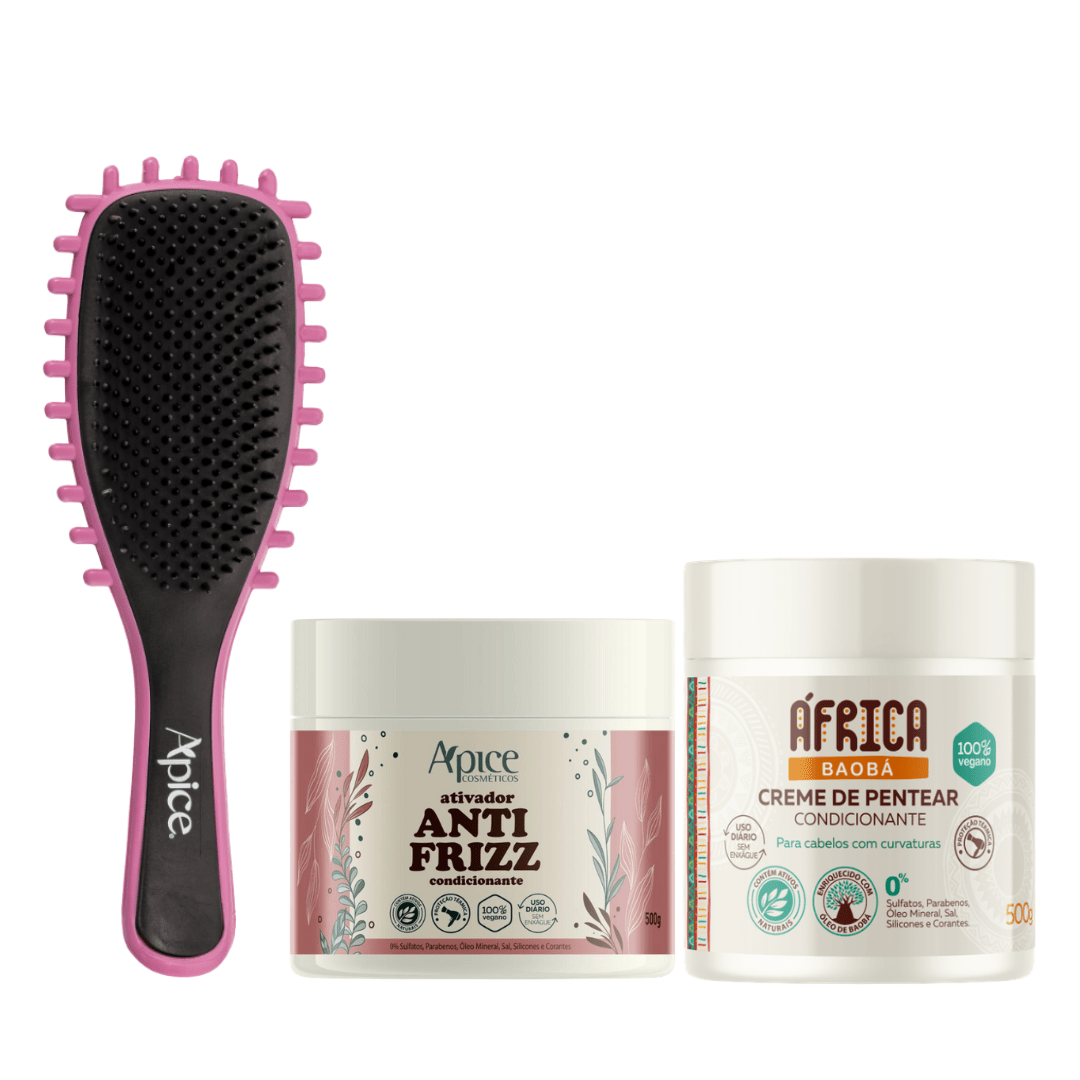 Kit Mix Antifrizz - Escova Rosa, Ativador Antifrizz e Creme de Pentear (3 ITENS) - Produtos para pentear o cabelo 46044
