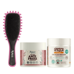 Kit Mix Antifrizz - Escova Rosa, Ativador Antifrizz e Creme de Pentear (3 ITENS)