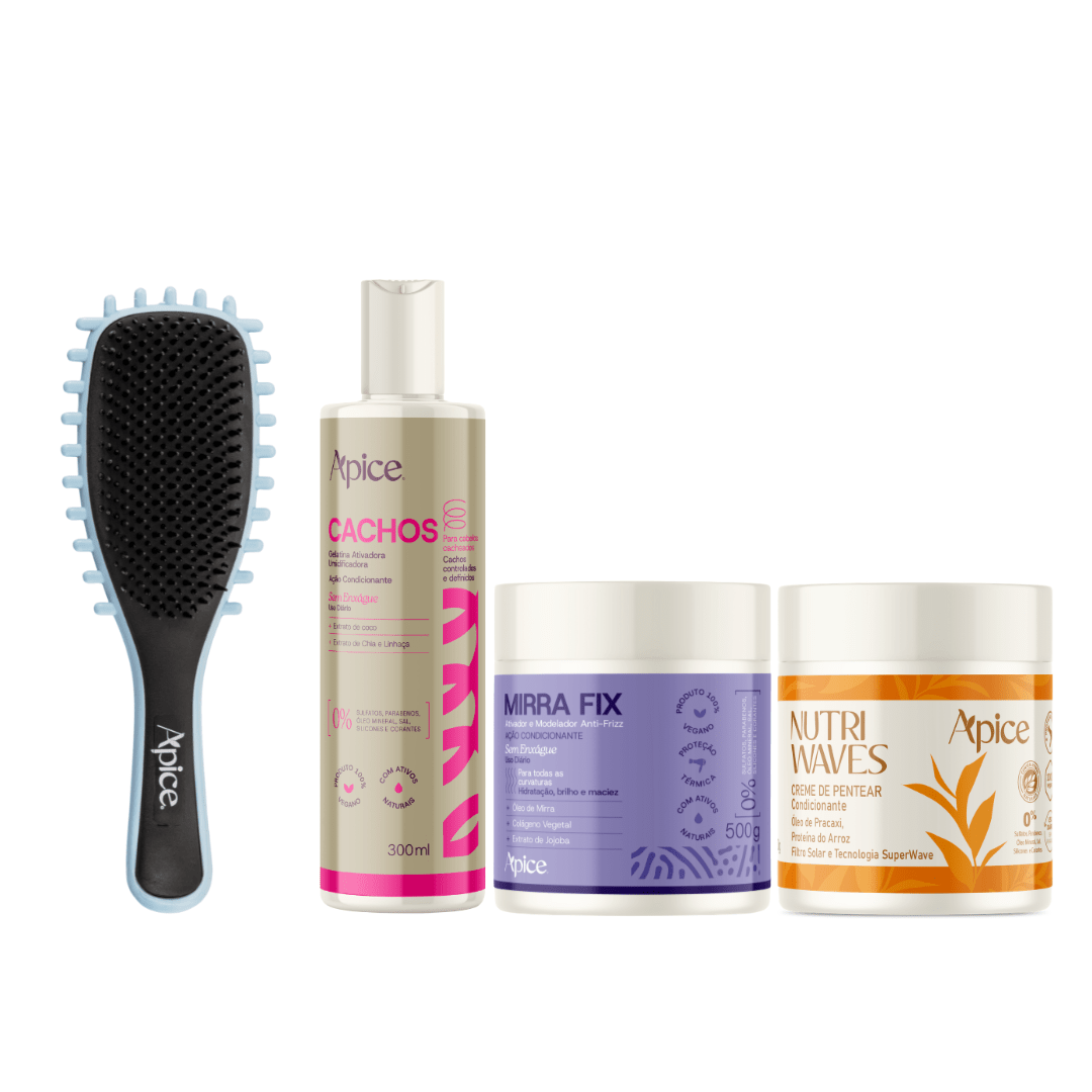 Kit Mix Completo - Escova Azul, Gelatina, Ativador e Creme de Pentear (4 ITENS)