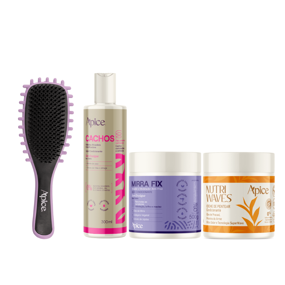 Kit Mix Completo - Escova Lilás, Gelatina, Ativador e Creme de Pentear (4 ITENS)