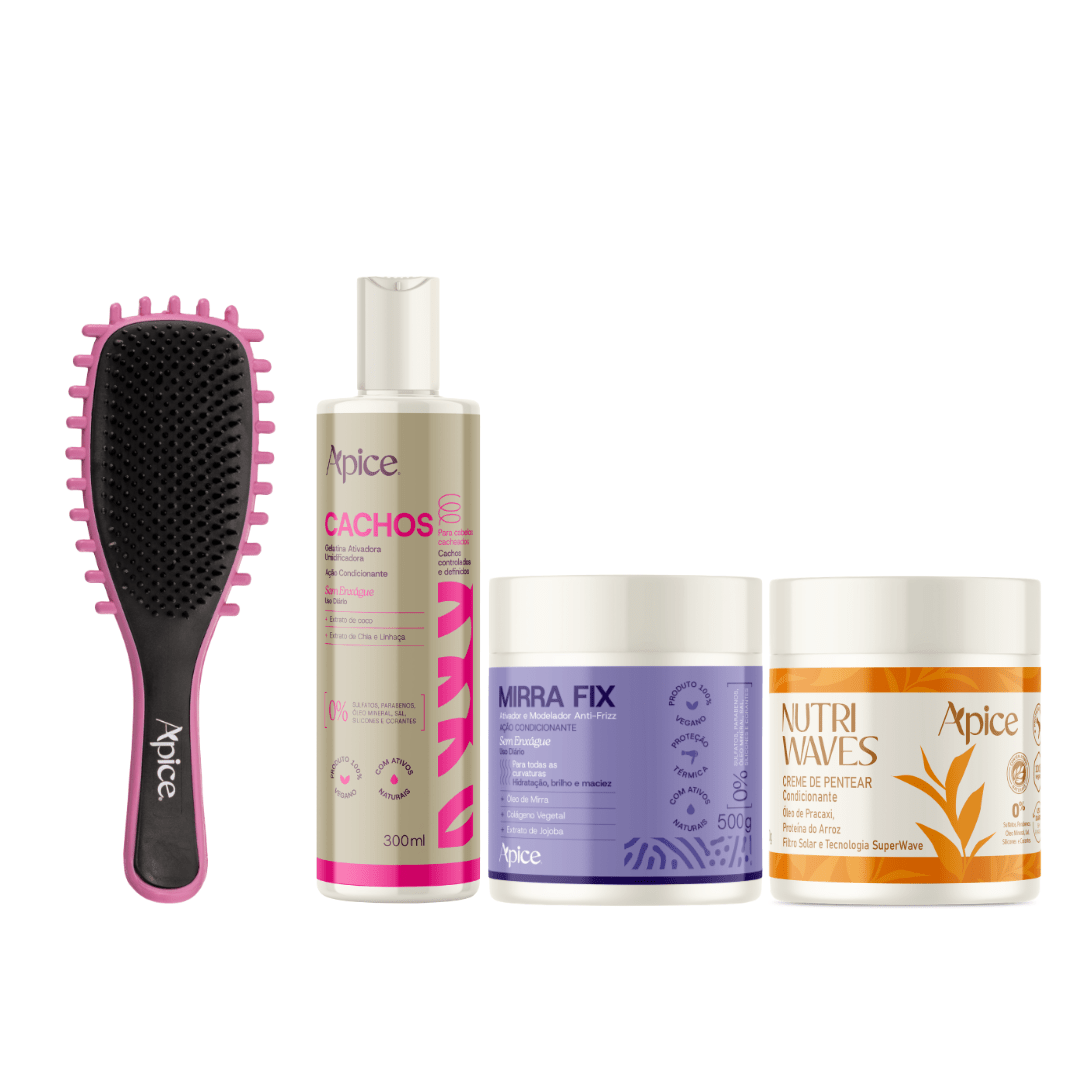 Kit Mix Completo - Escova Rosa, Gelatina, Ativador e Creme de Pentear (4 ITENS) - Produtos para pentear o cabelo 46047
