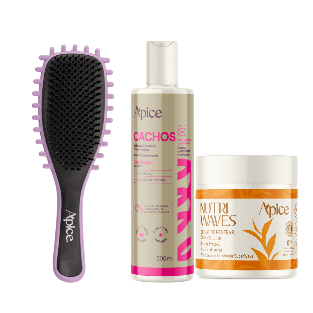 Kit Mix Definição - Escova Lilás, Gelatina e Creme de Pentear (3 ITENS) - Produtos para pentear o cabelo 46039
