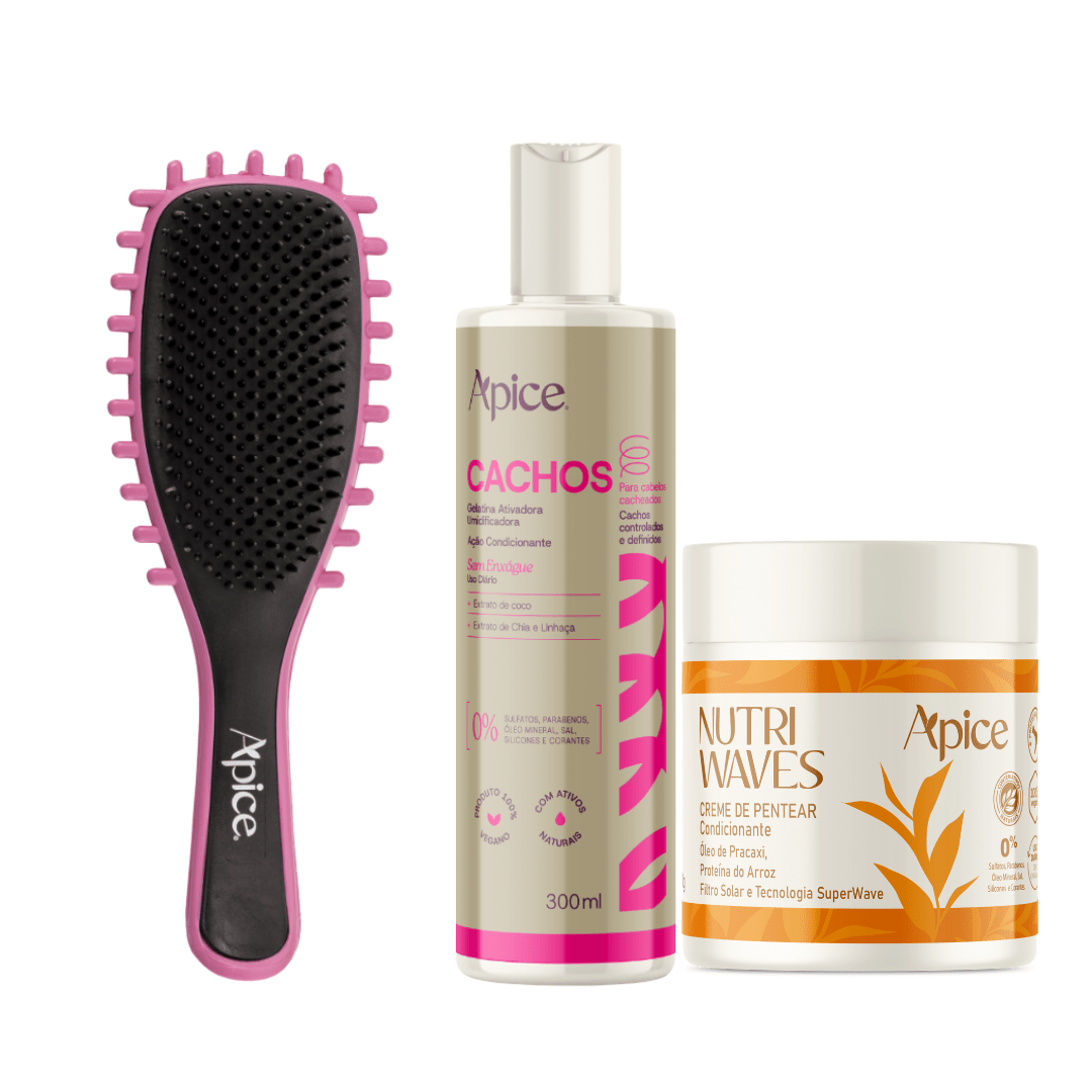 Kit Mix Definição - Escova Rosa, Gelatina e Creme de Pentear (3 ITENS)