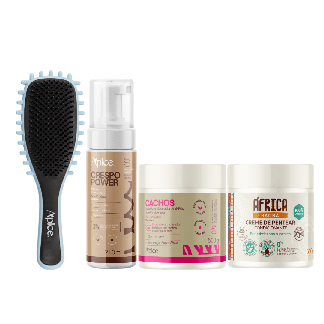 Kit Mix Finalização - Escova Azul, Ativador, Creme de Pentear e Mousse (4 ITENS) - Produtos para pentear o cabelo 46052