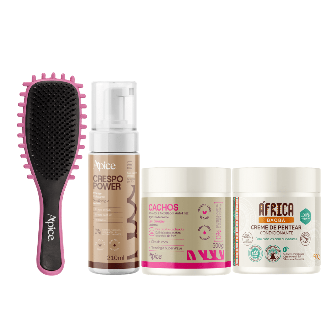 Kit Mix Finalização - Escova Rosa, Ativador, Creme de Pentear e Mousse (4 ITENS)