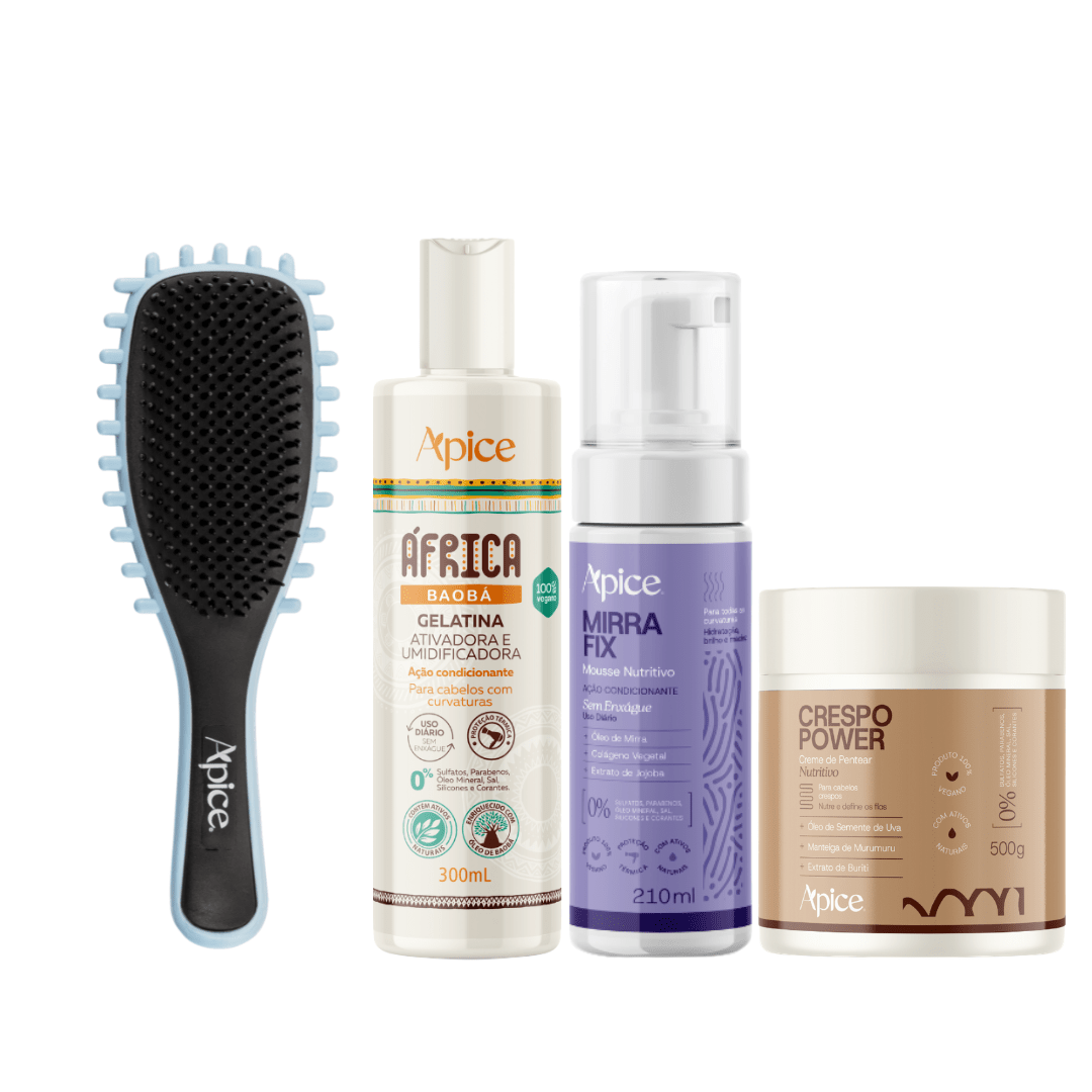 Kit Mix Nutrição - Escova Azul, Gelatina, Creme de Pentear e Mousse (4 ITENS)