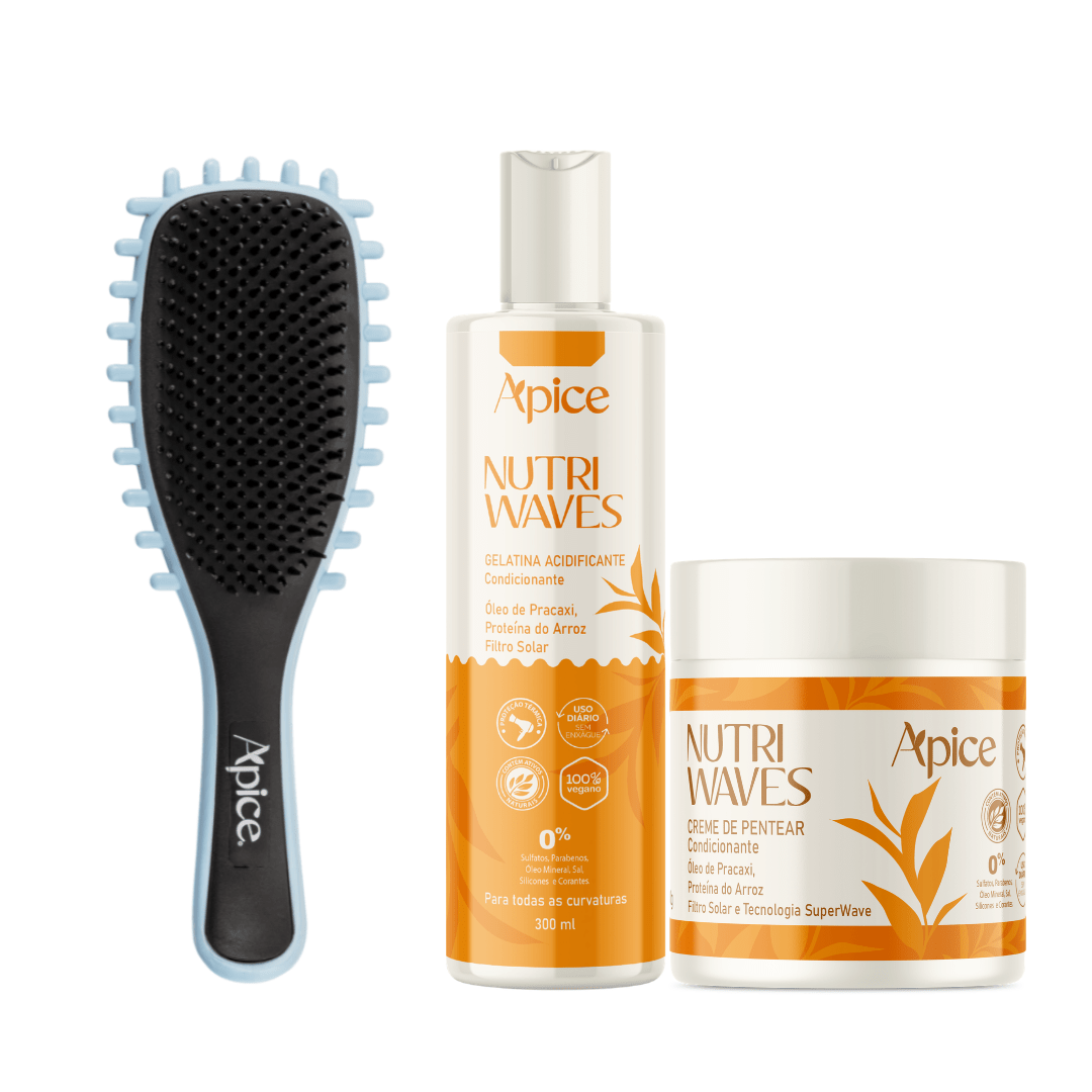 Kit Nutri Hidratação - Escova Azul, Gelatina e Creme de Pentear (3 ITENS) - Produtos para pentear o cabelo 46025