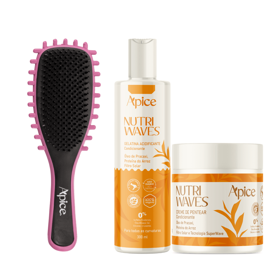 Kit Nutri Hidratação - Escova Rosa, Gelatina e Creme de Pentear (3 ITENS)