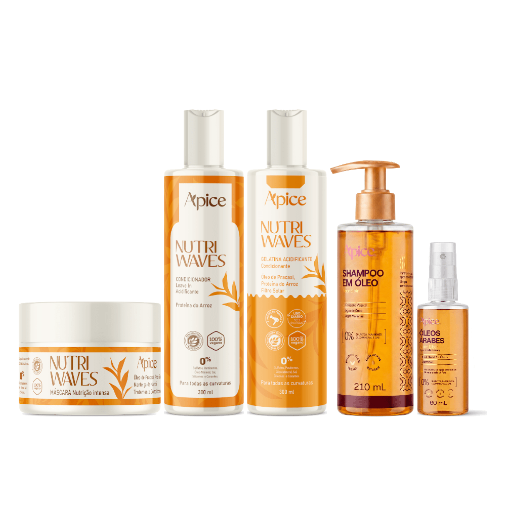 Kit Nutri Waves - Máscara 300g, Condicionador, Gelatina, Shampoo em Óleo e Óleo Elixir