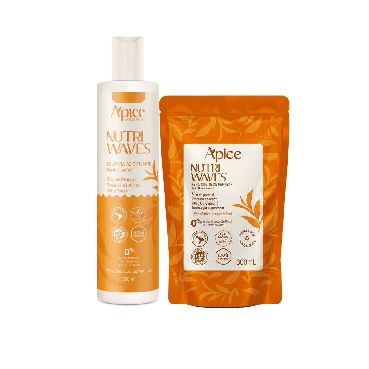 Kit Onduladas Duo - Gelatina Acidificante e Creme de Pentear Nutri Waves Refil 300g - Produtos para pentear o cabelo 