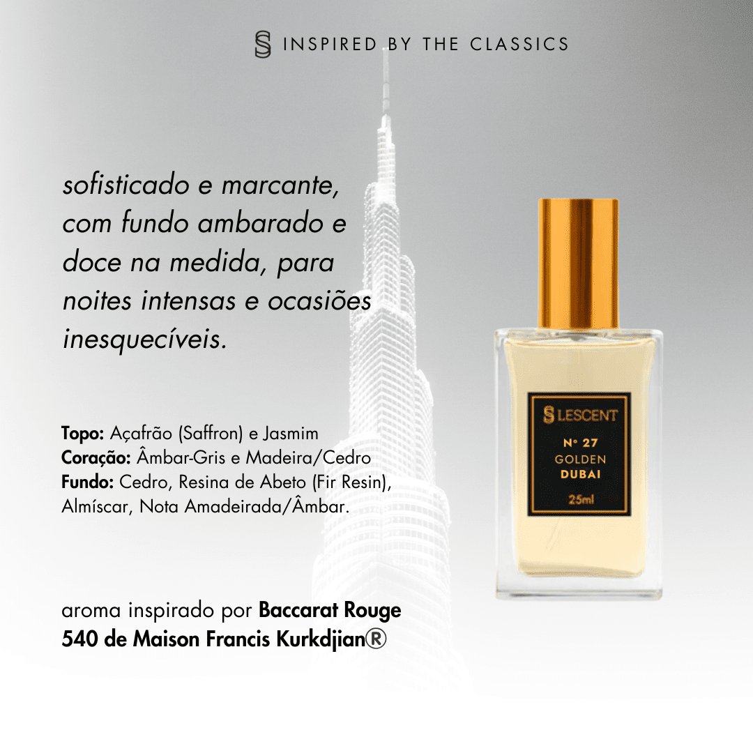 N27 • Golden Dubai - 25ml • Masculino (Baccarat Rouge 540 - Maison Francis Kurkdjian)