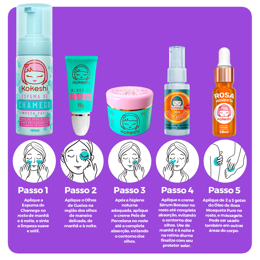 Kit Rosa Mosqueta 5 Itens Kokeshi
