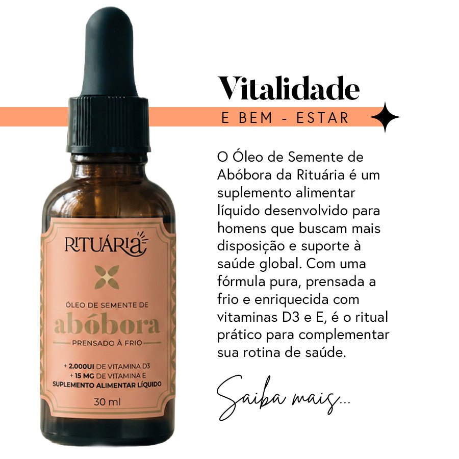 Óleo de Semente de Abóbora (prensado a Frio) Com Vitaminas D3 e E - 30 ml - Vitaminas e suplementos RT01031