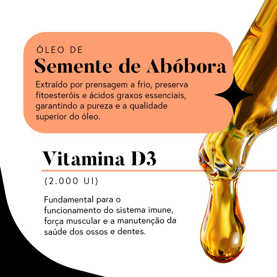 Óleo de Semente de Abóbora (prensado a Frio) Com Vitaminas D3 e E - 30 ml