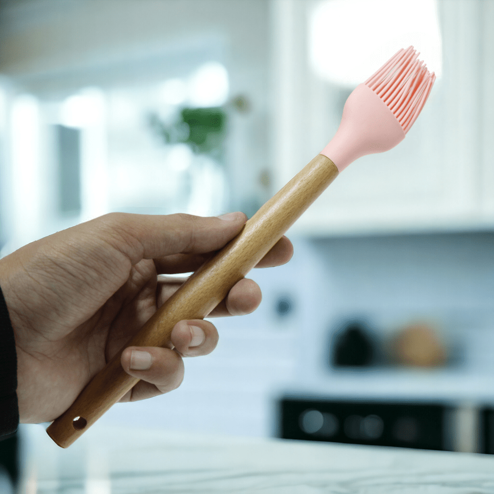 Pincel Culinário de Silicone e Madeira - Rosa - Utensílio de Cozinha VDH03693