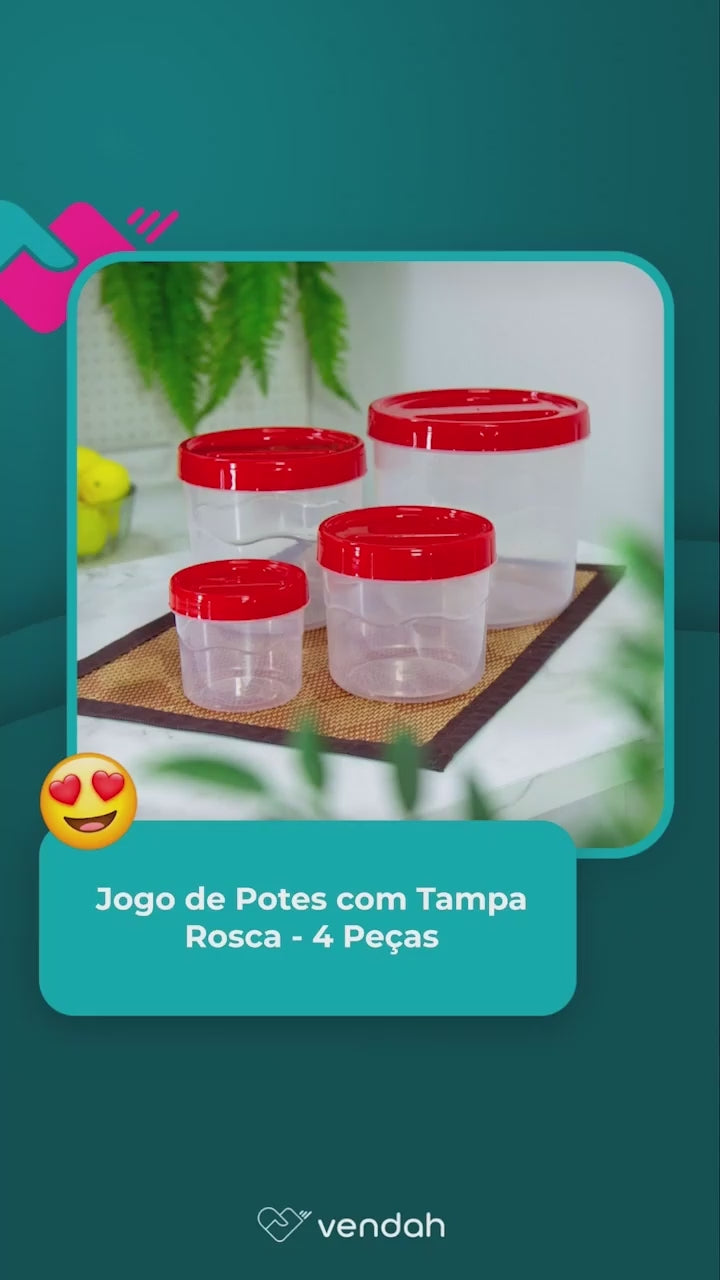 Jogo de Potes com Tampa Rosca - 4 Peças