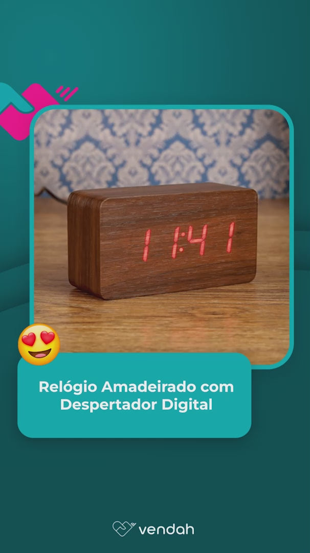 Relógio Amadeirado com Despertador Digital