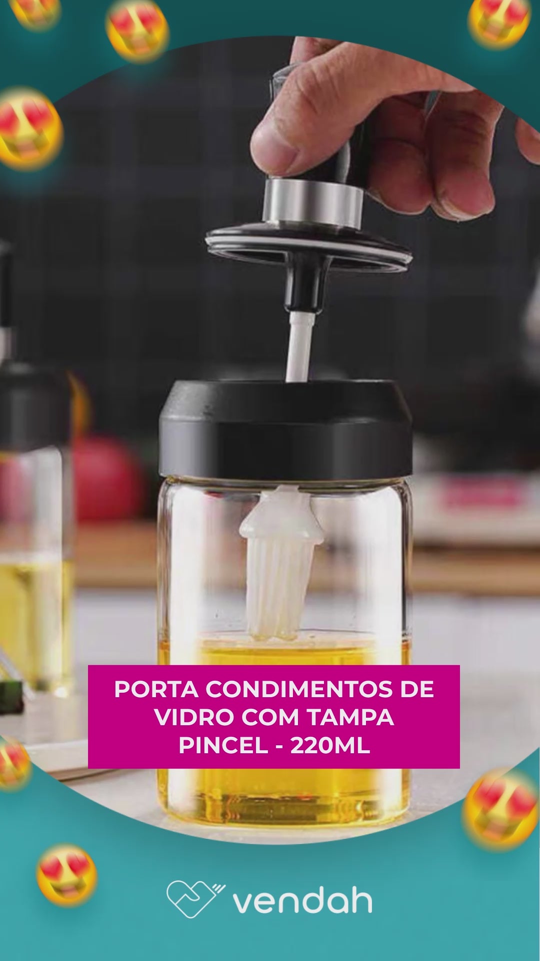 Porta Condimentos de Vidro com Tampa Pincel - 220 ml