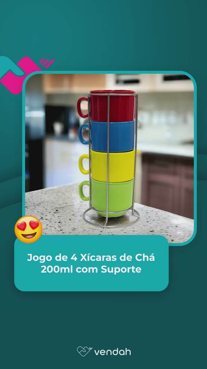 Jogo de 4 Xícaras de Chá 200ml com Suporte