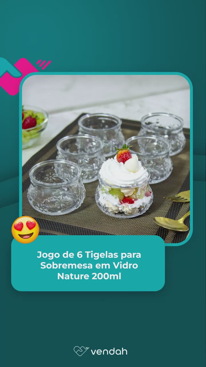 Jogo de 6 Tigelas para Sobremesa em Vidro - Nature 200ml