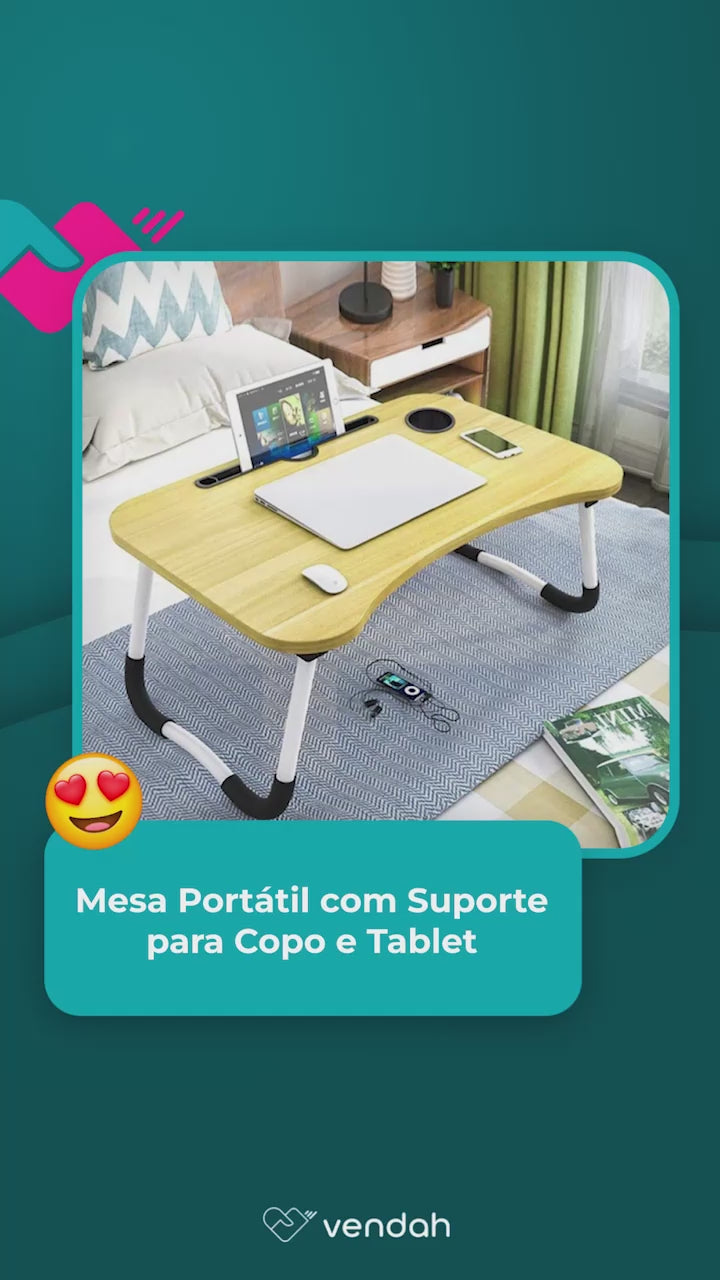 Mesa Portátil com Suporte para Copo e Tablet