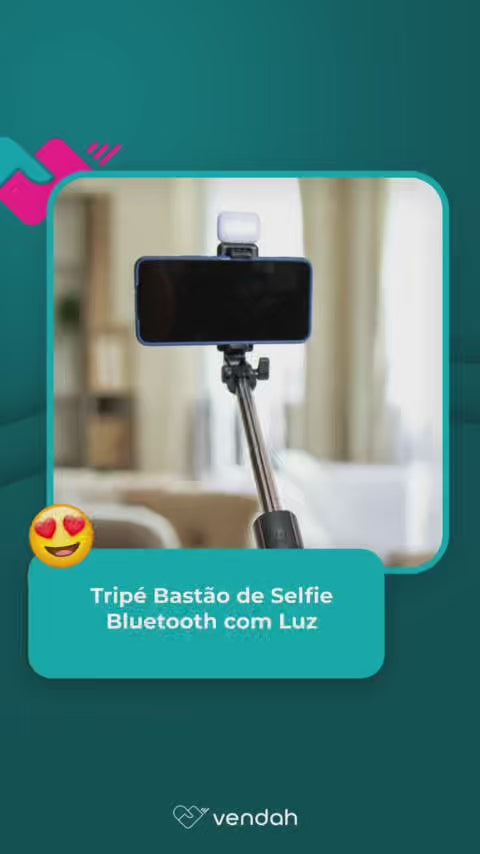 Tripé Bastão de Selfie Bluetooth com Luz