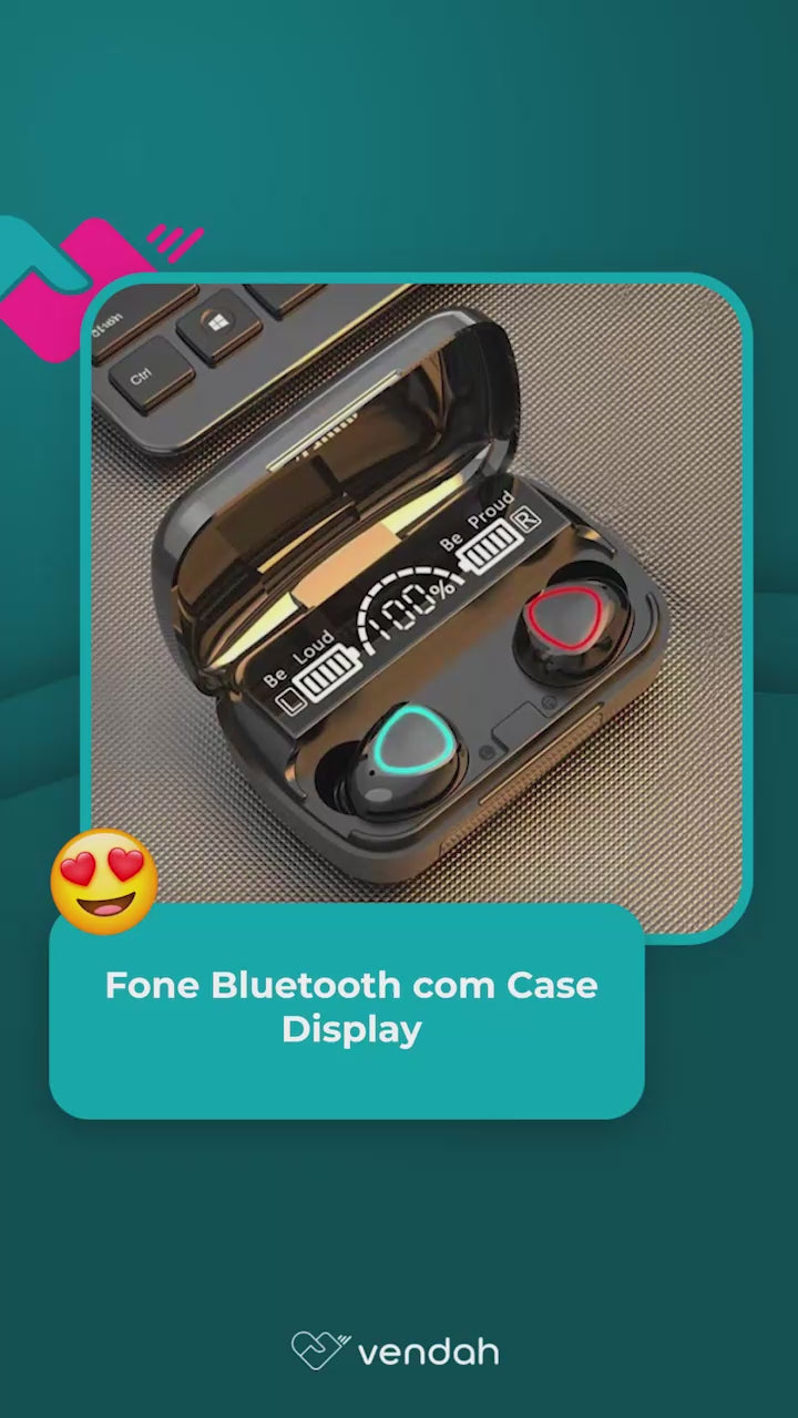 Fone Bluetooth com Case Display