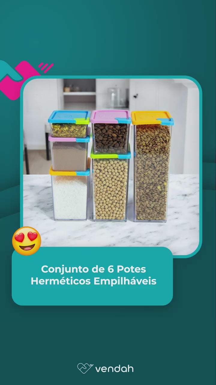 Conjunto de 6 Potes Herméticos Empilháveis