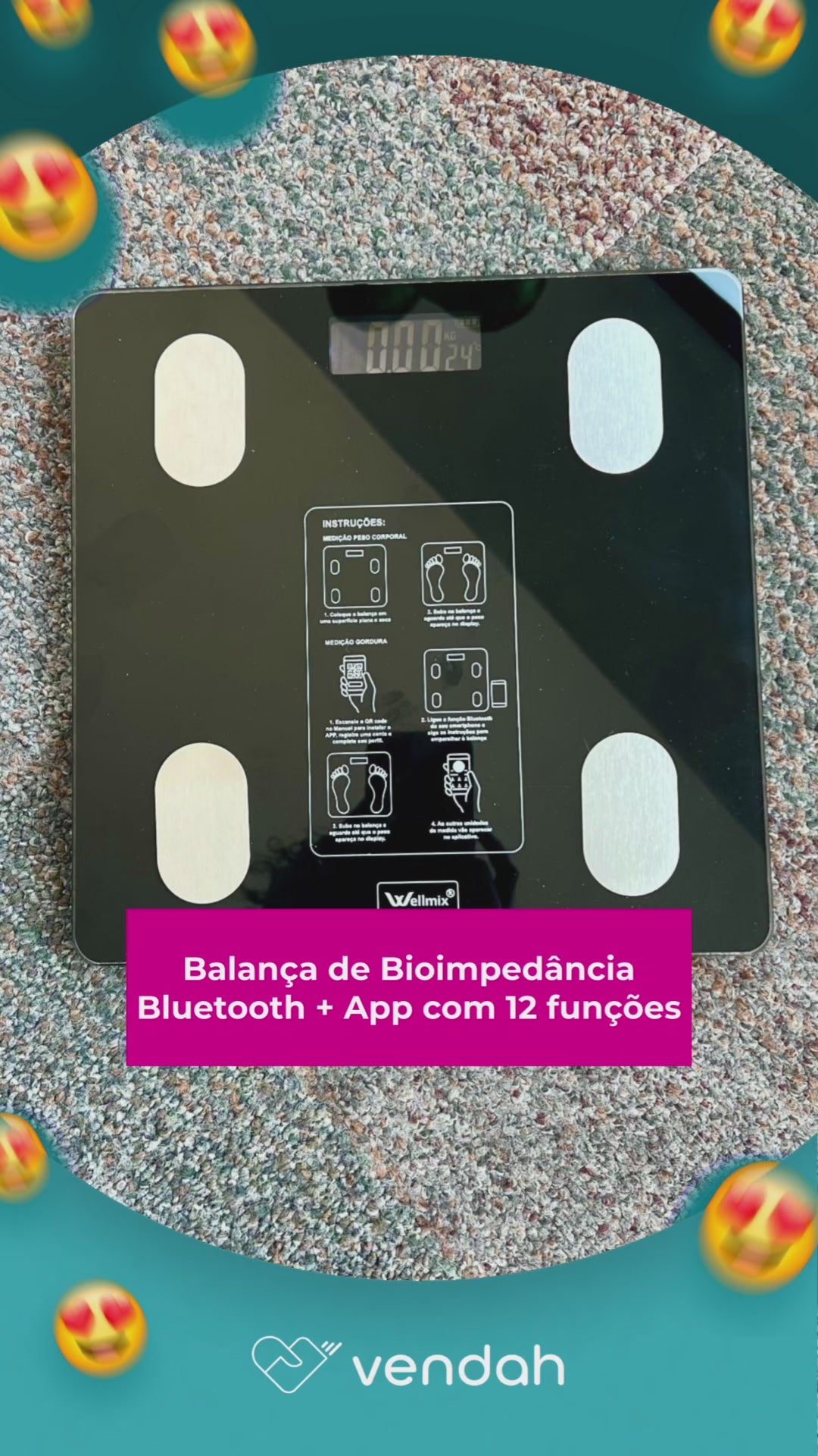 Balança de Bioimpedância Bluetooth + App com 12 funções