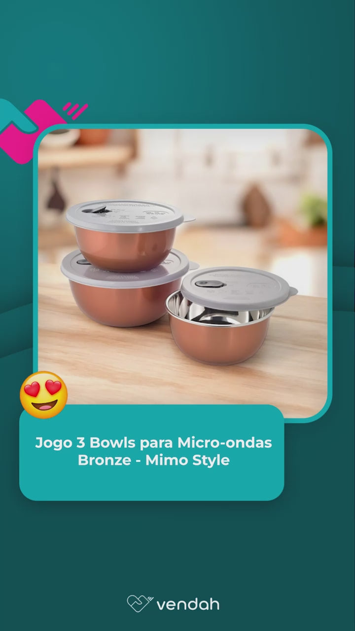 Jogo 3 Bowls para Micro-ondas Bronze - Mimo Style