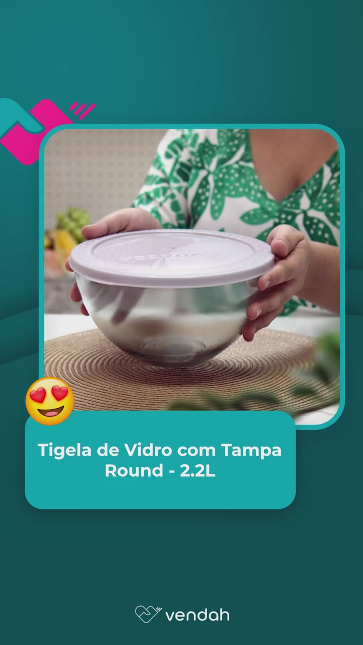 Tigela de Vidro com Tampa Round - 2.2L